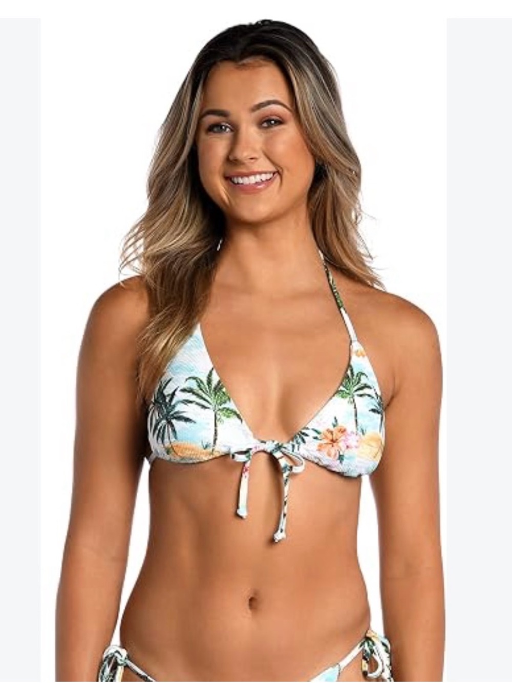 Honor Women's Tropical Palm Print Triangle Bikini Top - Light Blue size large